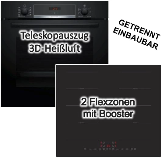 BOSCH Backofen-Set Backofen Teleskopauszug EEK: A + PKM Induktionskochfeld schwarz 60cm