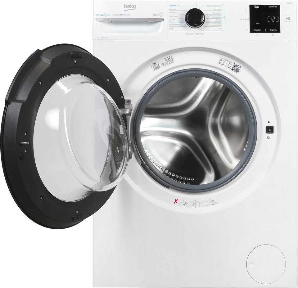 BEKO Waschmaschine BM3WFU3741X, 7 kg, 1400 U/min, Waschen mit EnergySpin: Bis zu