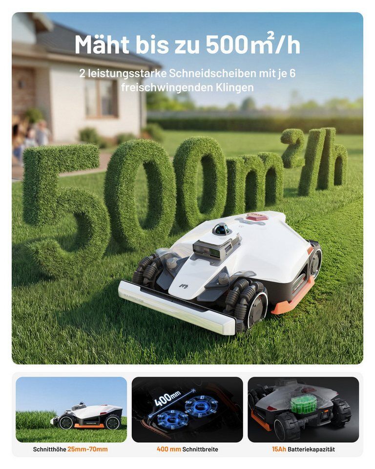 Mammotion Rasenmähroboter LUBA 3 AWD 5000 Mähroboter ohne Begrenzungskabel, bis