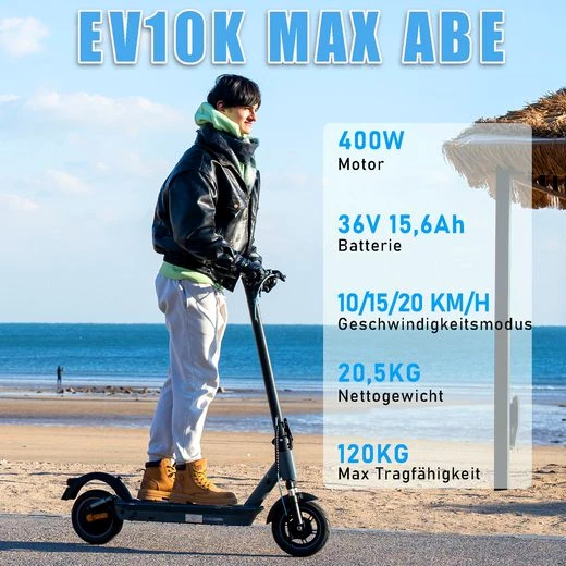 EVERCROSS TECH E-Scooter EV10K MAX mit Straßenzulassung, 50/65KM, 10/15/20 KM/H, 20,00 km/h, APP