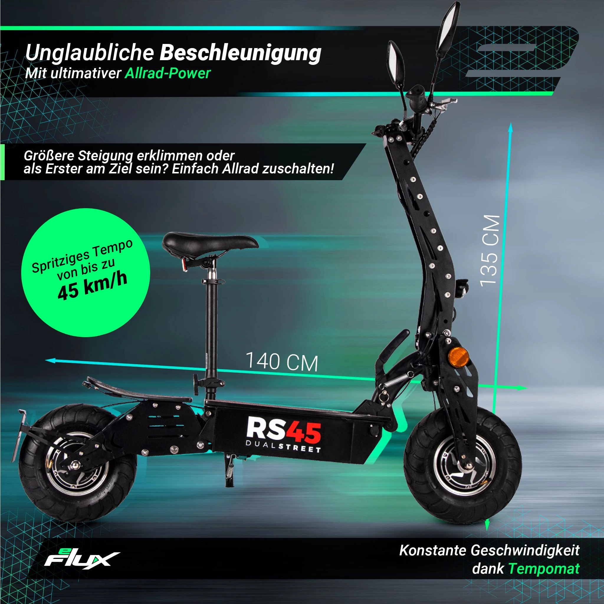 eFlux E-Scooter RS45 Elektro Roller mit Straßenzulassung klappbar, 2000,00 W, 45 km/h