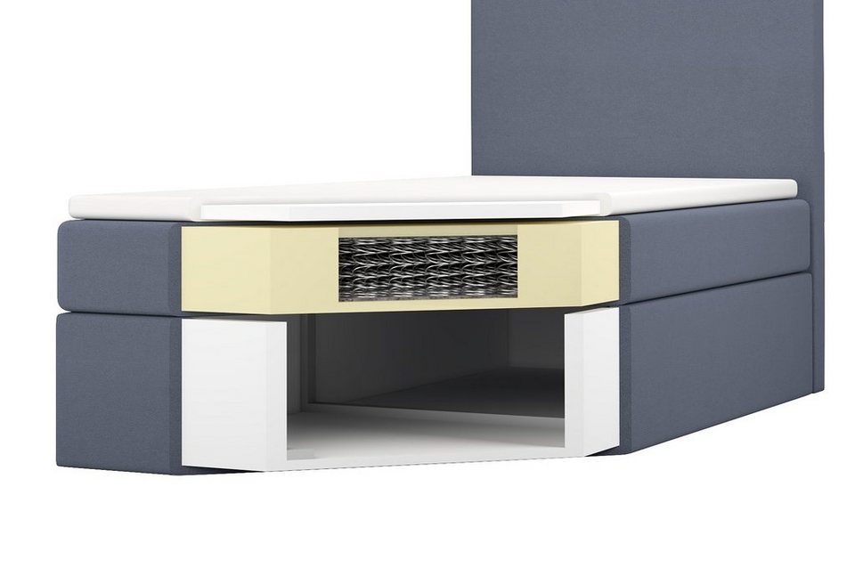 A&J MöbelLand GmbH Boxspringbett Einzelbett NASI mit Bettkasten, Topper und gepo