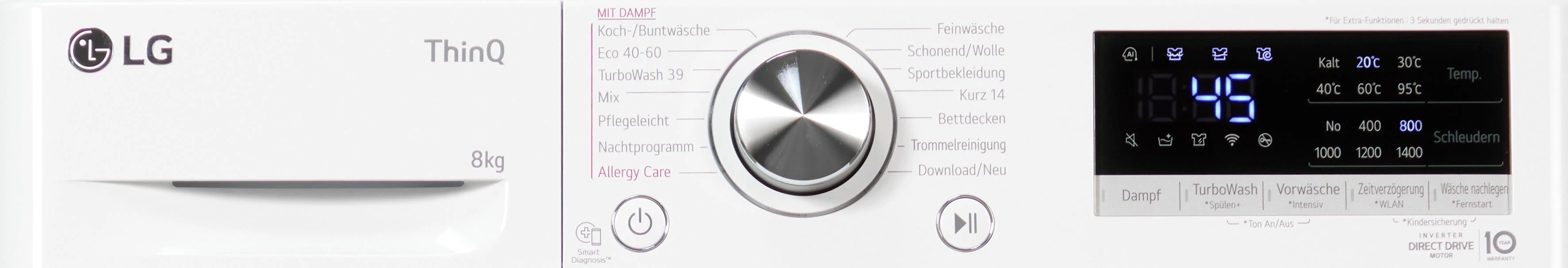 LG Waschmaschine F4WV5080, 8 kg, 1400 U/min, Steam-Funktion