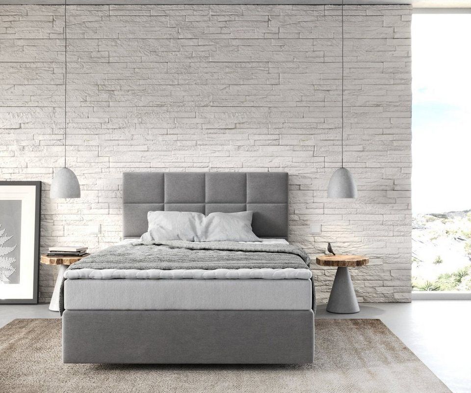 DELIFE Boxspringbett Dream-Fine, Mikrofaser Grau 120x200 cm mit Matratze und Top