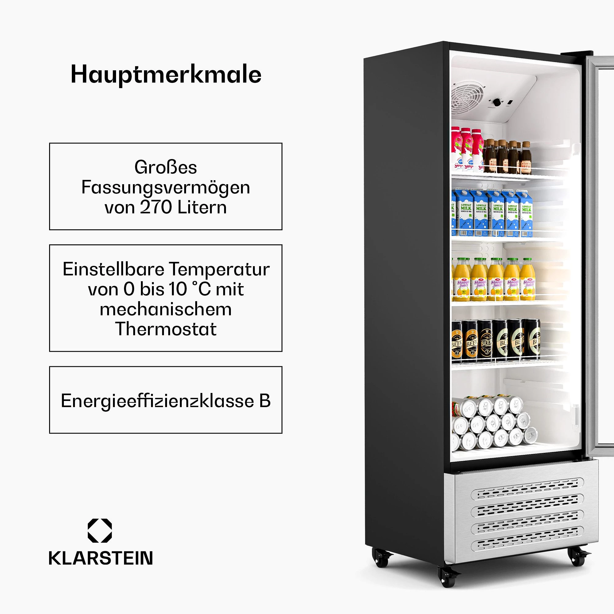 Klarstein Getränkekühlschrank HEA-GCoolerSS-270L 10046642, 170.5 cm hoch, 59.5 cm breit