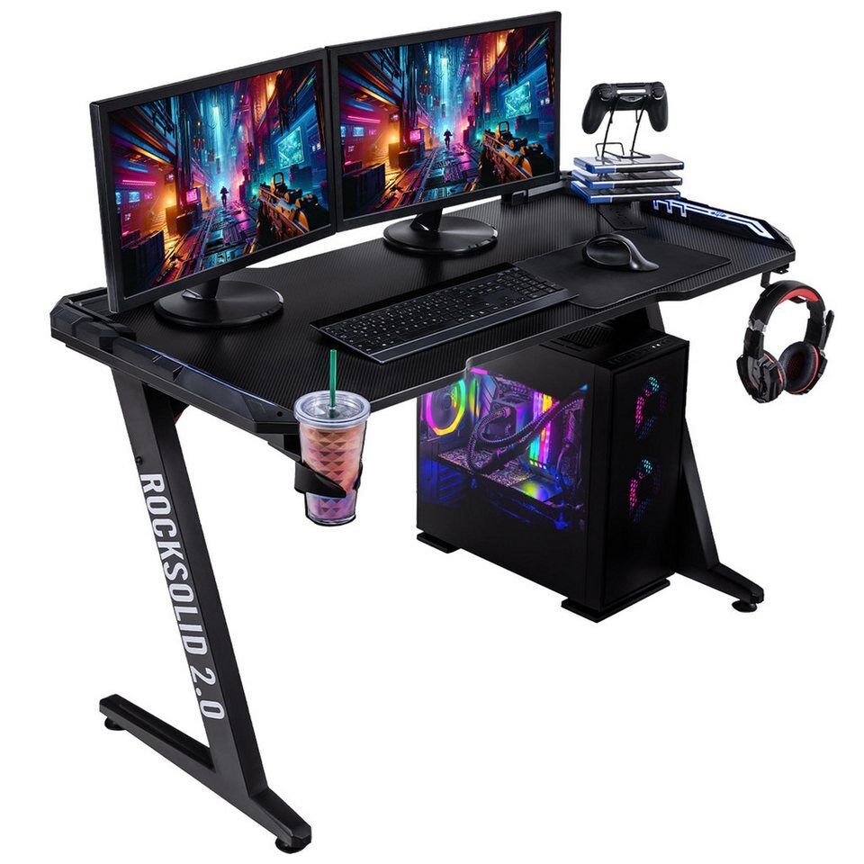 ELITE Gaming Gamingtisch Rocksolid Gamer Schreibtisch mit LED-Beleuchtung (Gamin