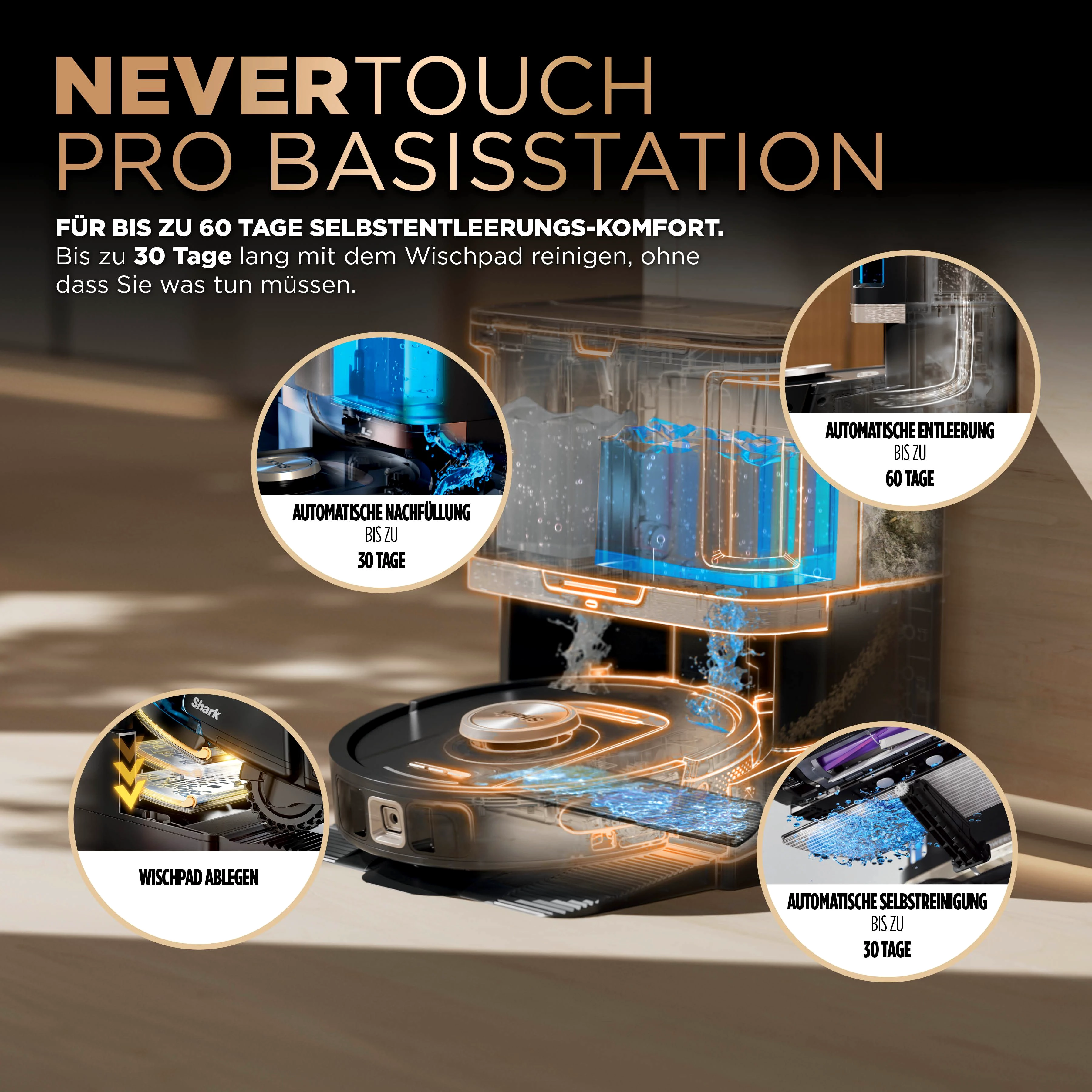 Shark Nass-Trocken-Saugroboter PowerDetect NeverTouch Pro2-in-1 Saug- und Wischroboter RV2800ZEEU