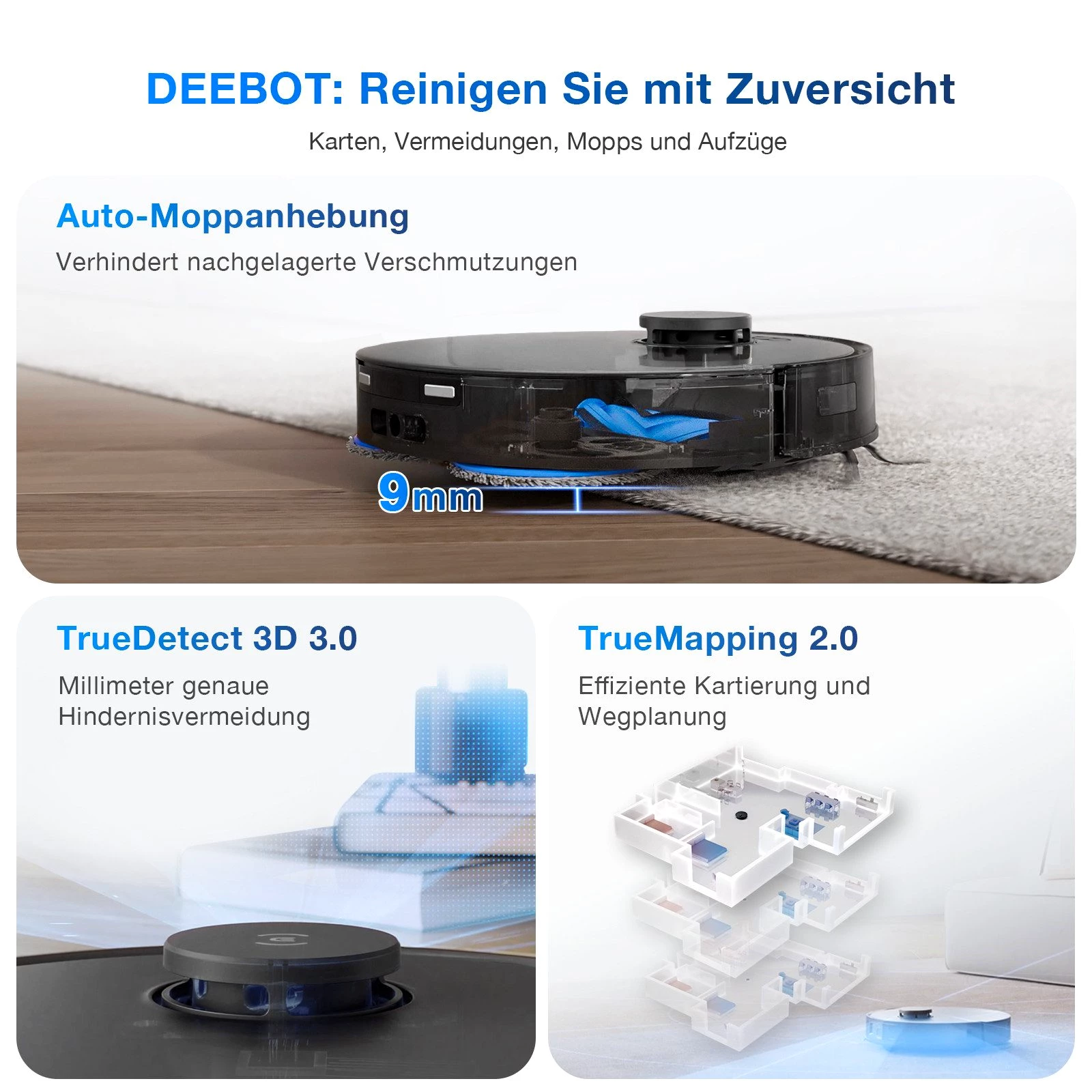 ECOVACS Nass-Trocken-Saugroboter ECOVACS DEEBOT T30 OMNI CARE Saugroboter mit Wischfunktion, 60