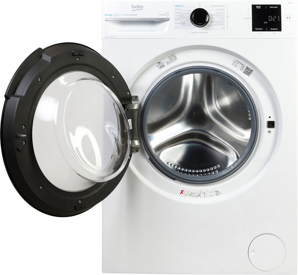 BEKO Waschmaschine BM3WFU3941X, 9 kg, 1400 U/min, Waschen mit EnergySpin: Bis zu
