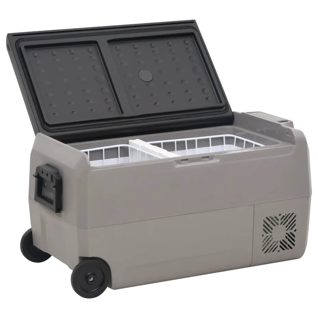vidaXL Kühlbox Kompressor Kühlbox mit Rollen und Griff Schwarz Grau 60 L Camping Van