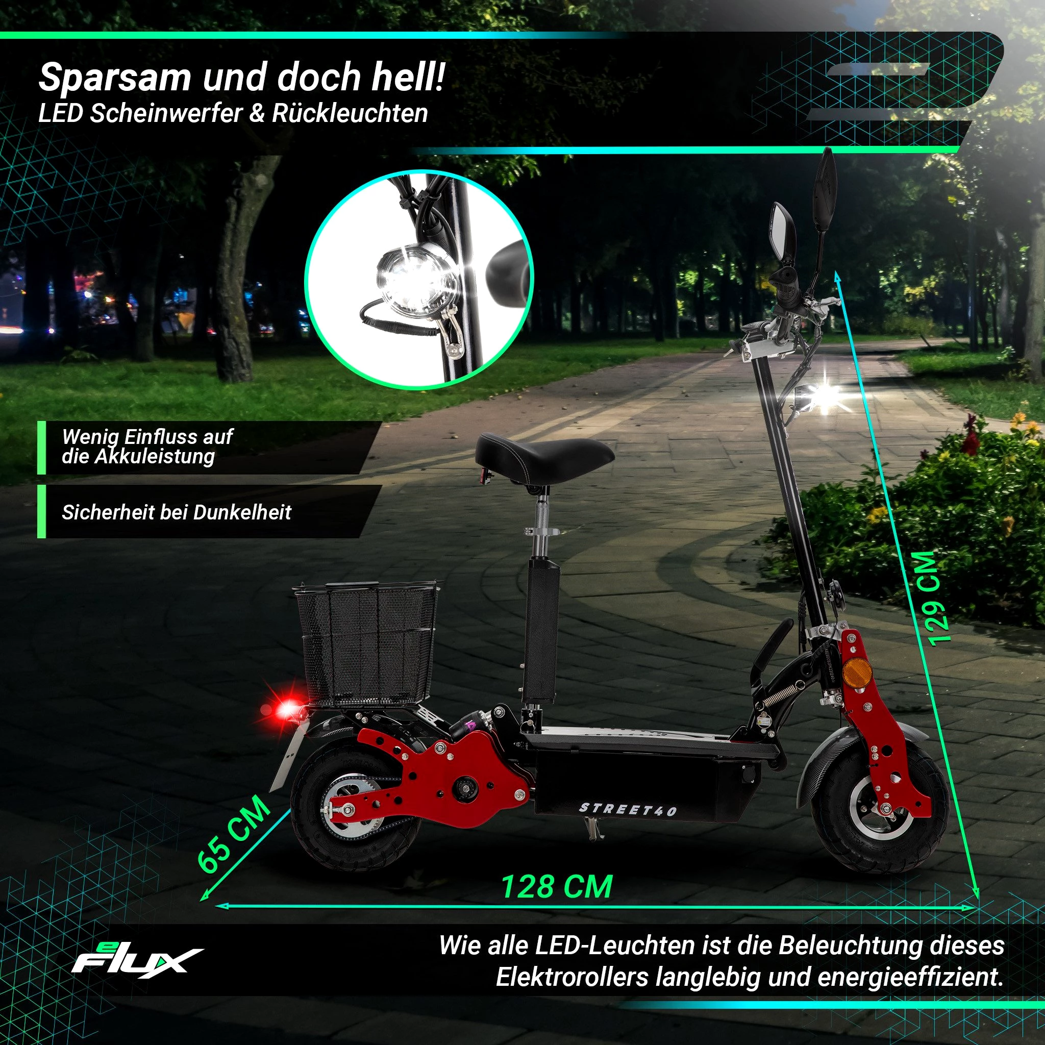 eFlux E-Scooter Street 40 Elektro Roller mit Straßenzulassung klappbar, 800,00 W, 35 km/h