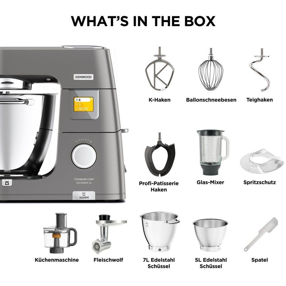 KENWOOD Küchenmaschine Titanium Chef Patissier XL KWL90.594SI, 1400 W, 7 l Schüs