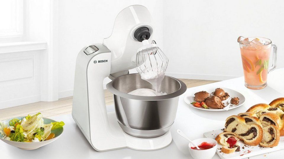 BOSCH Küchenmaschine Serie 4 MUM58W20, Mixer, Durchlaufschnitzler, 3 Scheiben, w