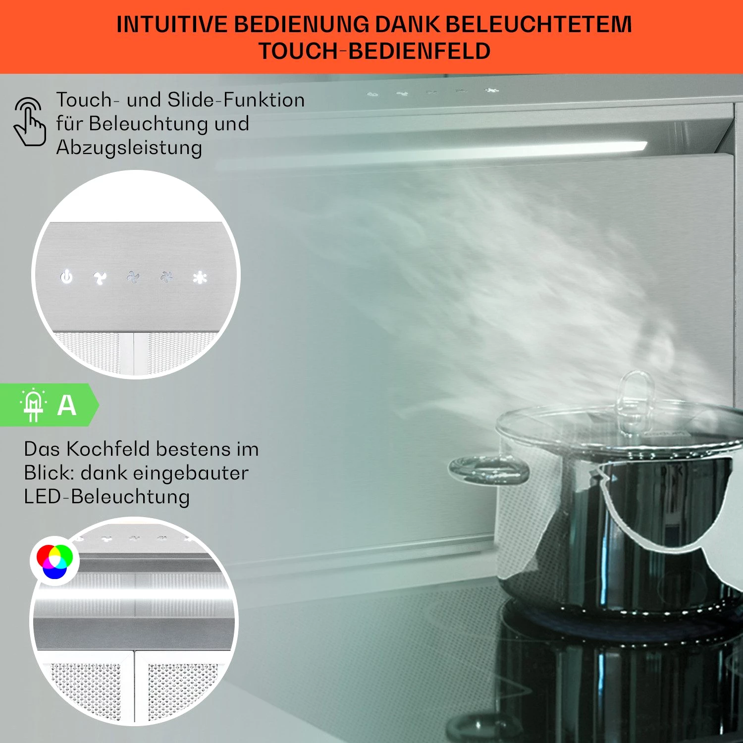 KLARSTEIN Deckenhaube Downdraft Dunstabzugshaube Dunstabzugshaube Downdraft Abluft Umluft LED