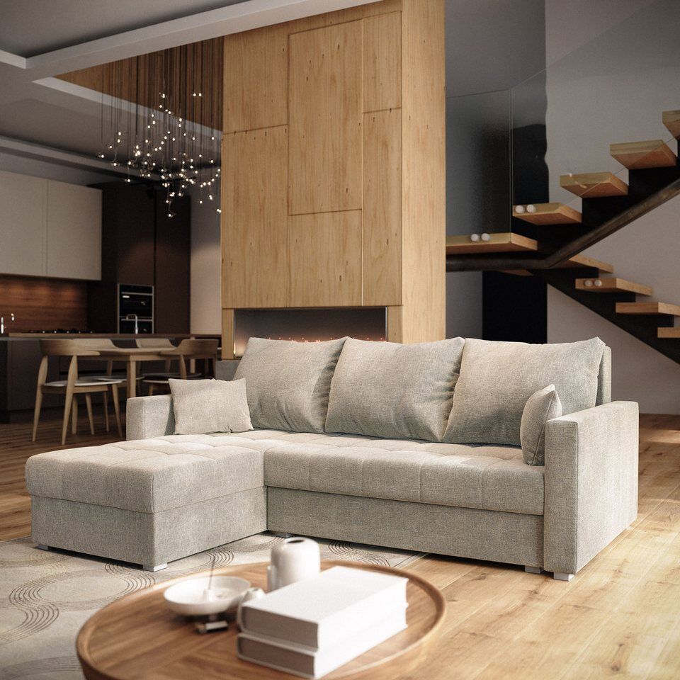 Masseno Ecksofa NIDA mit Schlaffunktion L-Form, Sofa mit Bettkasten