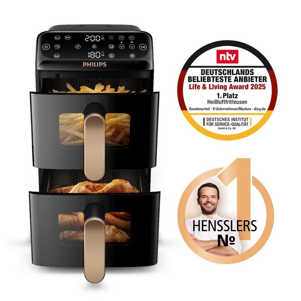 Philips Heißluftfritteuse NA462/70 4000 Series Stacked Dual Basket und 10L Kapaz