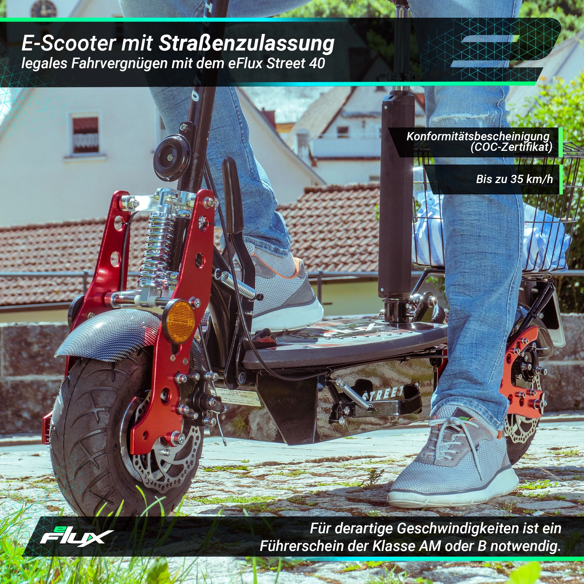 eFlux E-Scooter Street 40 Elektro Roller mit Straßenzulassung klappbar, 800,00 W, 35 km/h
