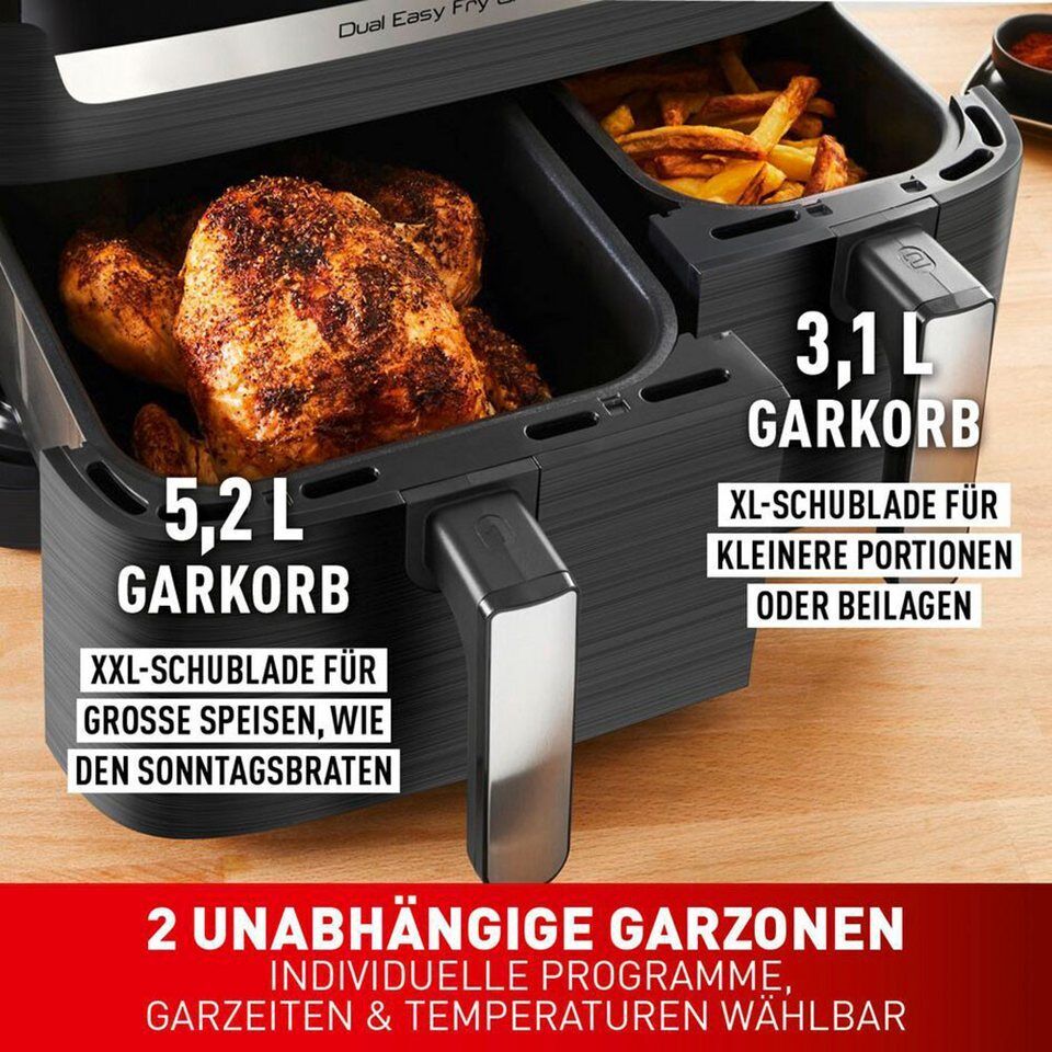 Tefal Heißluftfritteuse Dual Easy Fry & Grill EY905B, knusprig und gesund kochen
